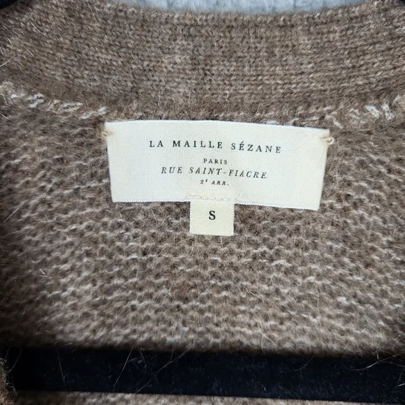 Sezane Charles Jumper Cardigan lace cuffs Sweater Brown Size S - Picture 9 of 13